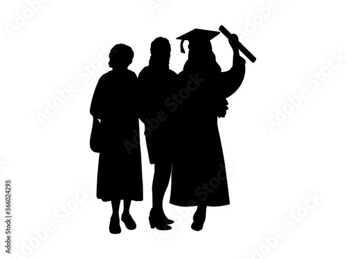 Silhouette of graduate girl with mom and grandmother