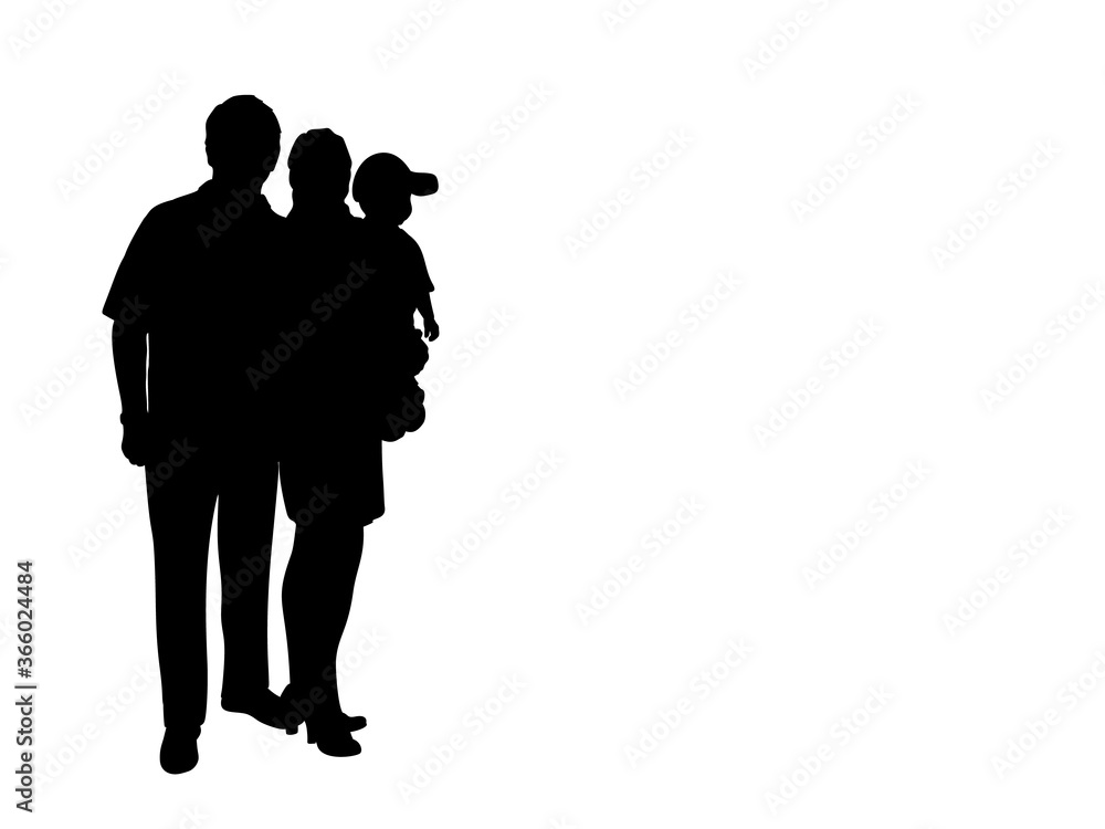 Silhouette of happy family dad mom and baby