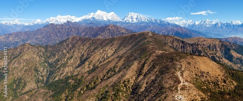 Fototapeta Naklejka Na Ścianę i Meble -  Panoramic view of himalayas range from Pikey peak