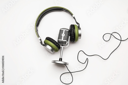 Headphones with microphone on white background photo