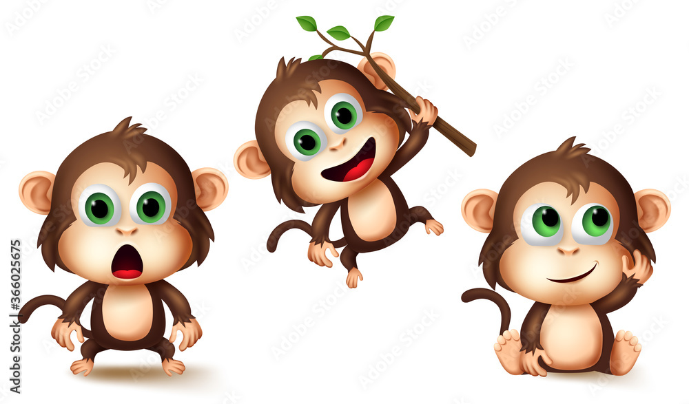 Monkey animals character vector set. Monkeys cute animal kids ...