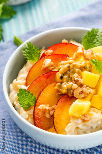 Sweet and Healthy Porridge with Fresh Fruits. Diet Breafast Idea