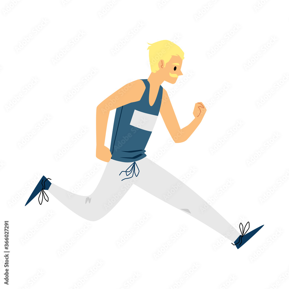Running man member of competition marathon flat vector illustration isolated. Running man member of competition marathon flat vector illustration isolated.