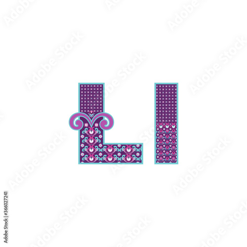 Vector abstract letter L with ornamental pattern. Cartoon signs
