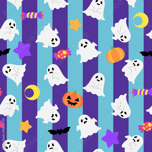 ハロウィンのシームレスパターン　ゴースト＆ストライプ