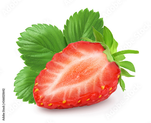 Strawberry half isolated on white background. Fresh berry with full depth of field