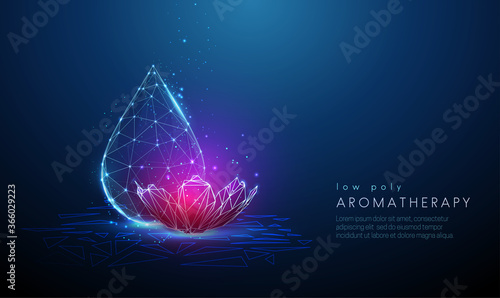 Abstract water drop with digital purple flower.