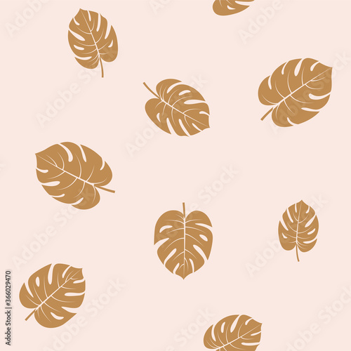 Beautiful tropical floral seamless background pattern monstera palm leaves