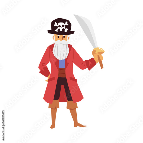 Angry old pirate - isolated cartoon character in skull hat with sword