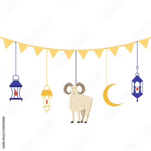 Garland or bunting for Aid al adha holiday, flat vector illustration isolated.