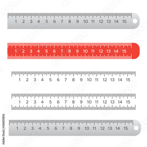 School measuring rulers in centimeters and inches. Stationery ruler tool