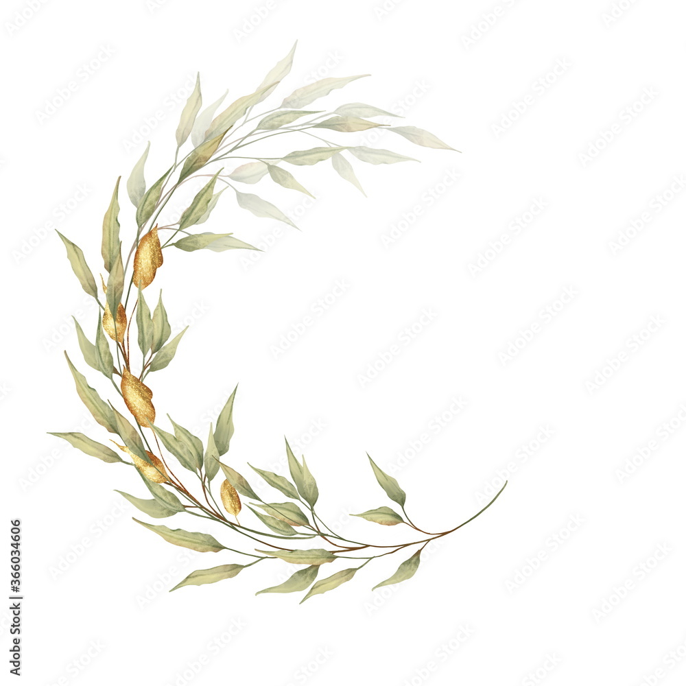 Obraz premium Composition of green and gold leaves. Isolated on white