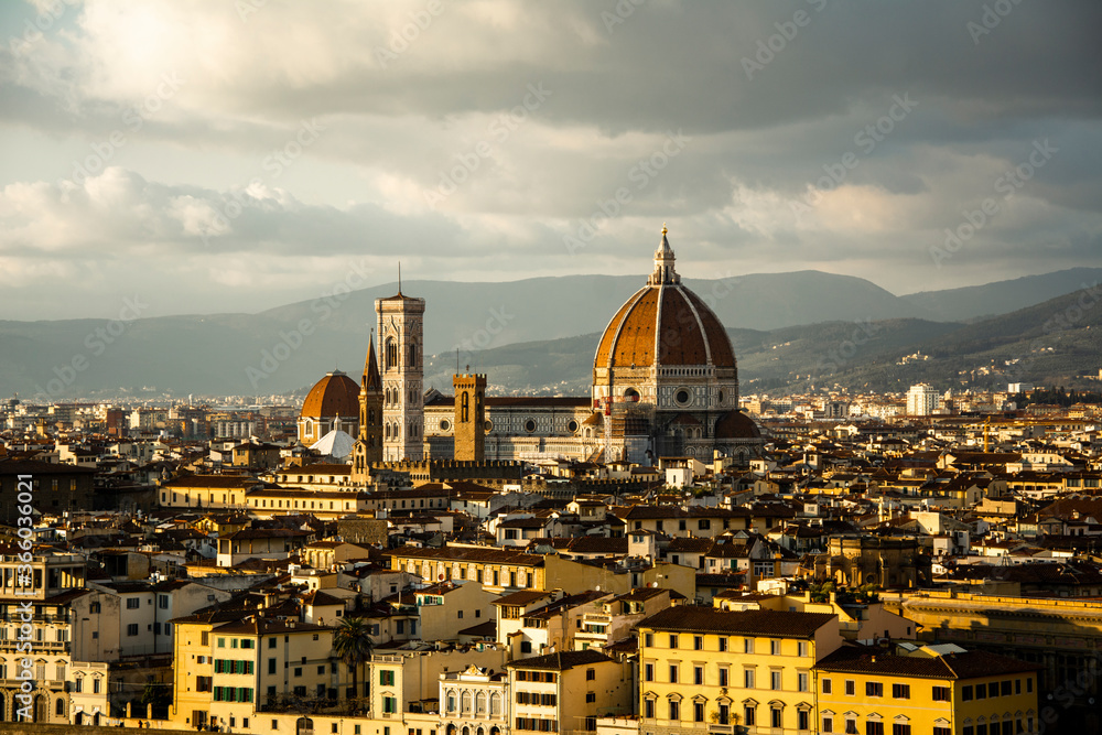 Florence Cathidral Santa Maria del Fiore during the golden hour.