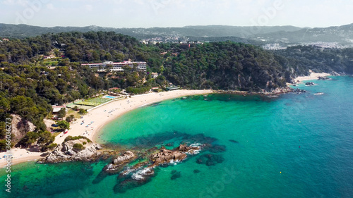 Fototapeta Naklejka Na Ścianę i Meble -  Beautiful aerial view of mediterranean beach and resort Cala Santa Cristina, Blanes, Costa Brava, Spain