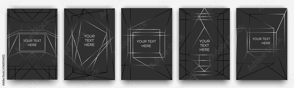 Silver metallic on black. A4 layout for modern design. Luxury templates for corporate printing.