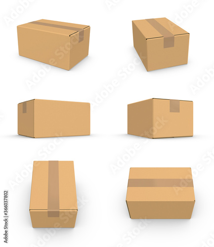 Set of Kraft Cardboard Boxes Mockup on white background. 3d rendering