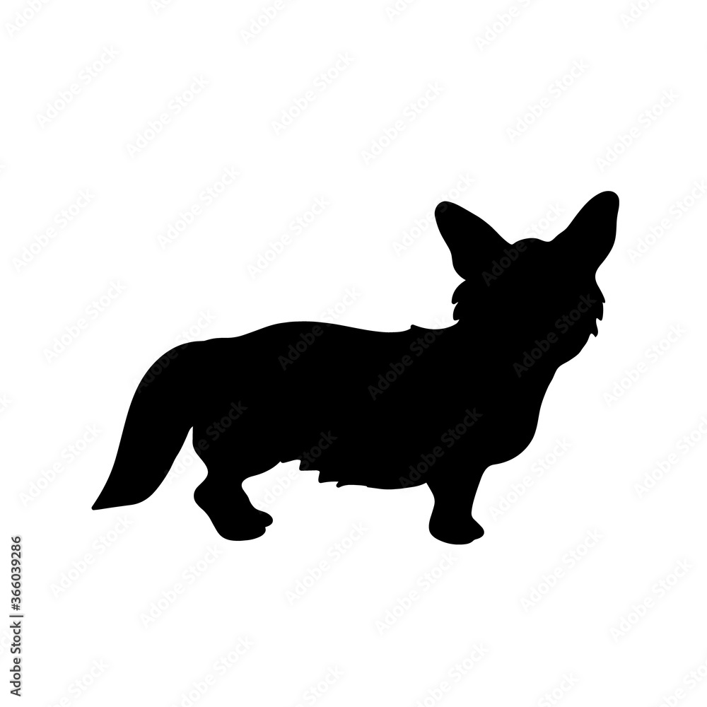 Corgi dog silhouette sticker. Dog breed vector sign.