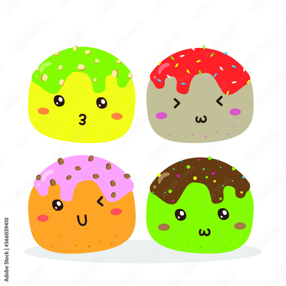 Cute happy mochi with topping vector design Cute happy mochi with topping vector design