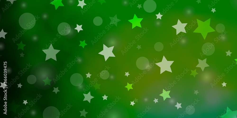 Light Green vector pattern with circles, stars. Abstract illustration with colorful shapes of circles, stars. Texture for window blinds, curtains. Light Green vector pattern with circles, stars. Abstract illustration with colorful shapes of circles, stars. Texture for window blinds, curtains.