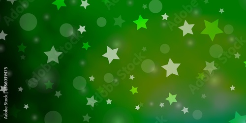 Light Green vector pattern with circles, stars. Abstract illustration with colorful shapes of circles, stars. Texture for window blinds, curtains.