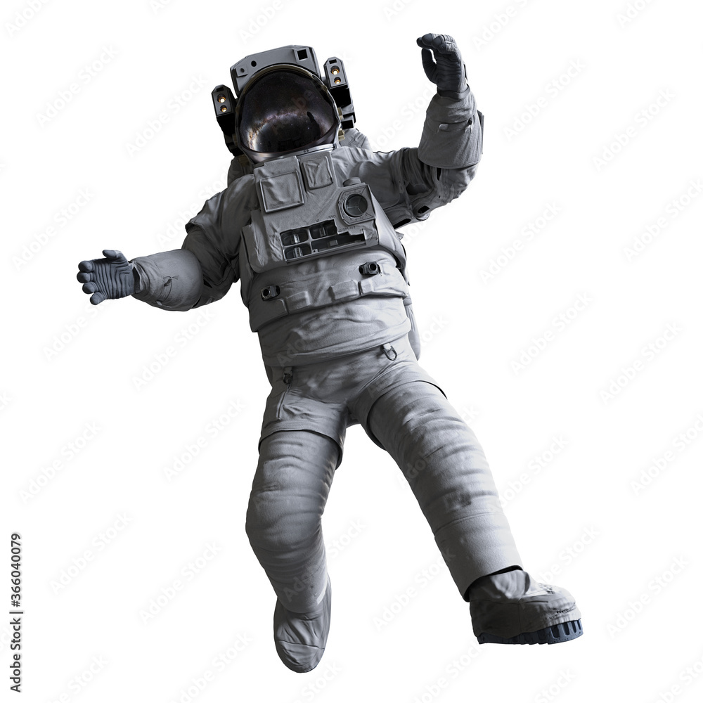 astronaut during spacewalk, isolated on white background