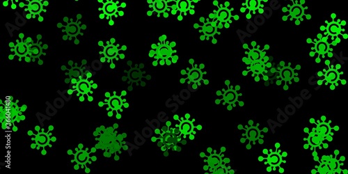 Dark green, yellow vector backdrop with virus symbols.