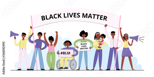 Black Lives Matter vector concept with afroamerican people on demonstration