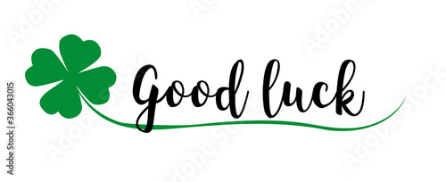 Viel Glück Gruß mit grünem Kleeblatt (Text in englisch)