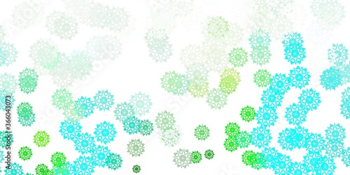 Light blue, yellow vector beautiful snowflakes backdrop with flowers.