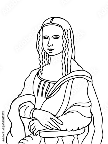 Famous Mona Lisa painting hand drawn in outline style. Italian art concept, for print or web design. photo
