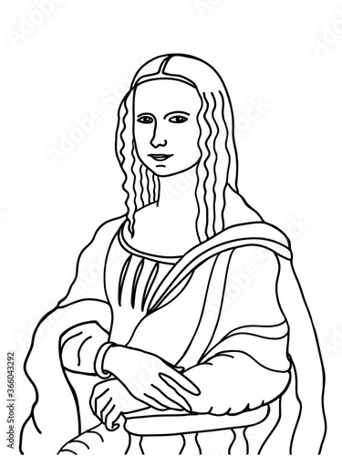 Famous Mona Lisa painting hand drawn in outline style. Italian art concept, for print or web design.