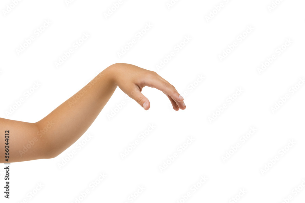 Relaxed. Children's hand, palm gesturing isolated on white studio background with copyspace for your advertising. Little girl's hand with signs. Childhood, education, sales, ad, expression concept. Relaxed. Children's hand, palm gesturing isolated on white studio background with copyspace for your advertising. Little girl's hand with signs. Childhood, education, sales, ad, expression concept.