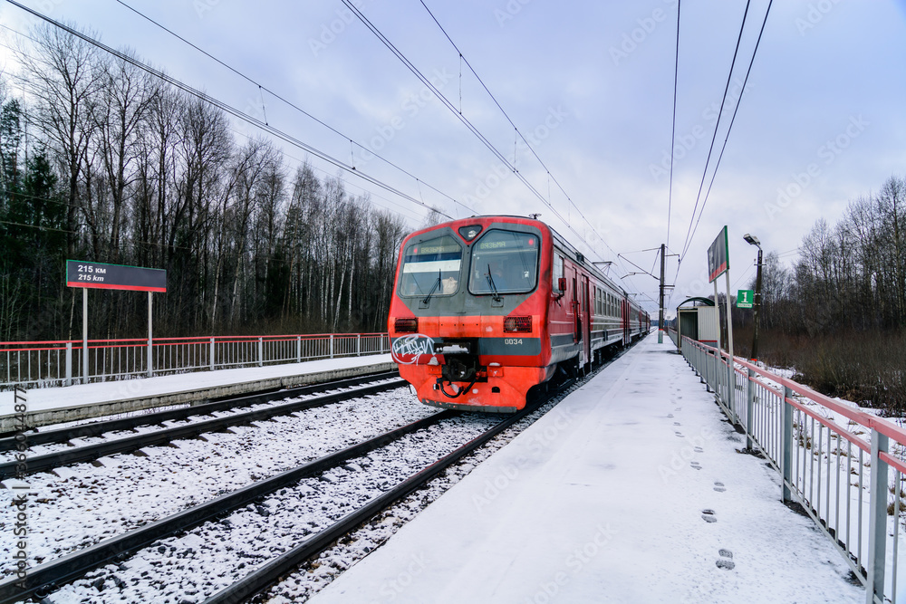 Suburban train in Russia in winter