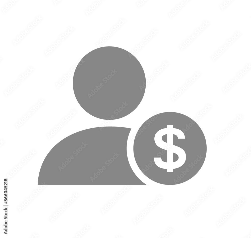User profile with coin grey icon. Online wallet, payment method symbol User profile with coin grey icon. Online wallet, payment method symbol