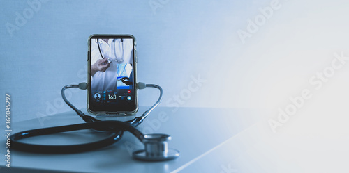 Telemedicine concept,Medical Doctor online communicating the patient on VR medical interface with Internet consultation technology
