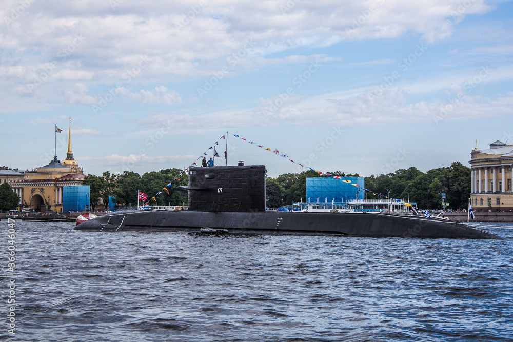 close-up military warship in the water area of the neva close-up military warship in the water area of the neva