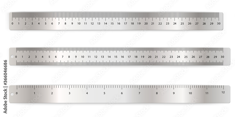 A set of metal rulers.Metric double ruler, metric single ruler, inch single ruler.It can be used as a design element for posters and banners.Vector illustration. A set of metal rulers.Metric double ruler, metric single ruler, inch single ruler.It can be used as a design element for posters and banners.Vector illustration.