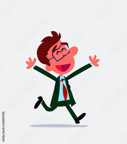 Businessman running euphoric in isolated vector illustration