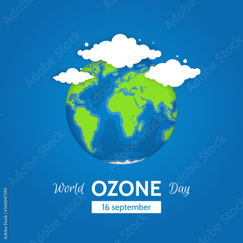 World ozone day concept design with globe and clouds