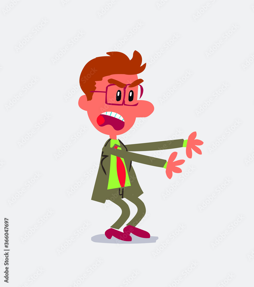 Fototapeta premium Very angry businessman pointing at something in isolated vector illustration