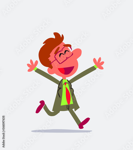 Businessman running euphoric in isolated vector illustration
