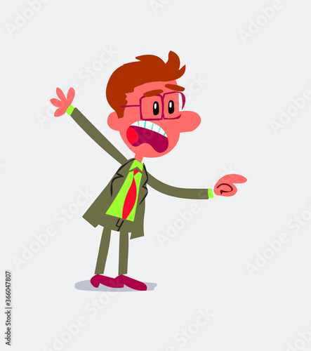 Business man pointing at something outraged in isolated vector illustration
