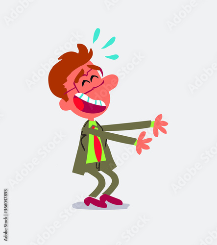 Businessman laughing a lot while showing something
