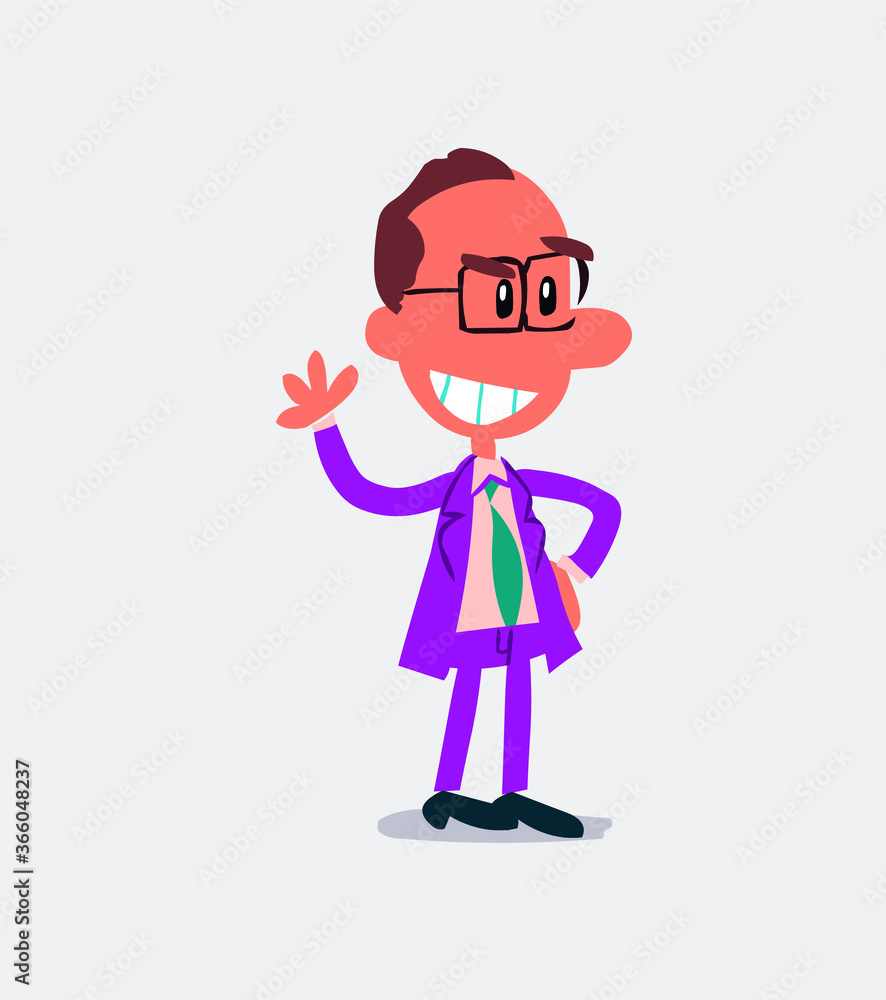 Business man waving while smiling in isolated vector illustration
