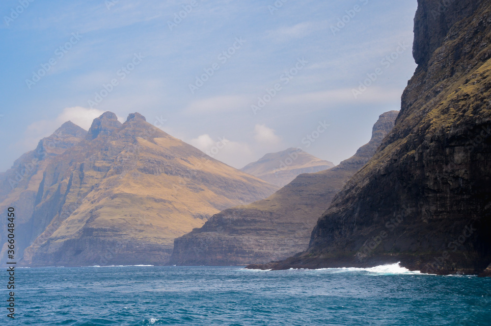 Amazing view in Faroe Islands (Denmark, Europe). Beautiful Panoramic Scene Of Nordic Islands