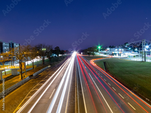 Taubate, São Paulo, Brazil - July 19, 2020: vehicle traffic on the Presidente Dutra highway in the early evening.