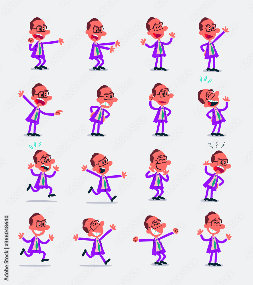 Cartoon character businessman in smart casual style. Set with different postures, attitudes and poses, doing different activities in isolated vector illustrations.
Cartoon character businessman in smart casual style. Set with different postures, attitudes and poses, doing different activities in isolated vector illustrations.