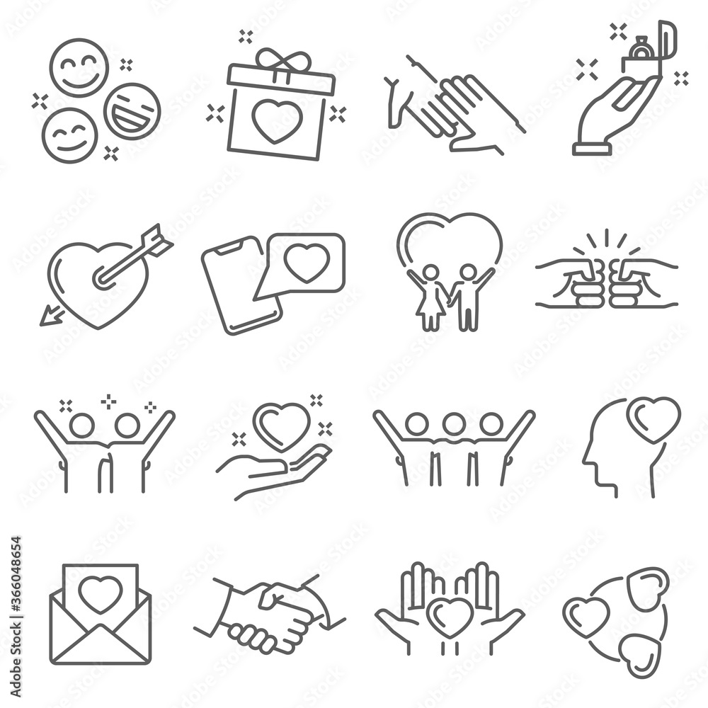 Fototapeta premium Love and friendship icon set, hearts symbols