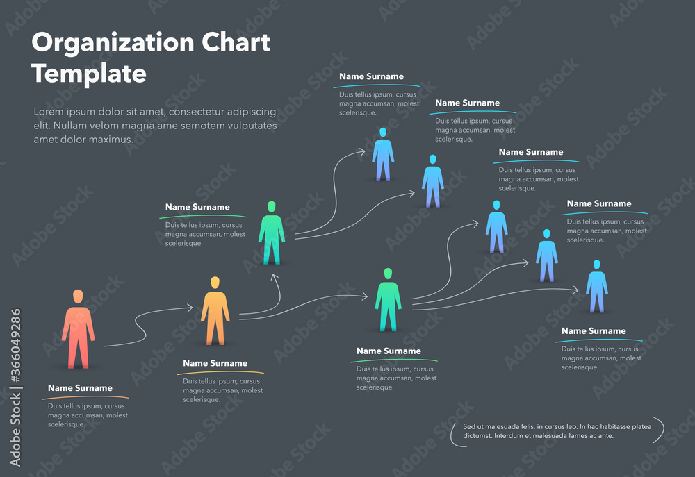 Company organization chart template with place for your content - dark version. Easy to use for your website or presentation. - obrazy, fototapety, plakaty 