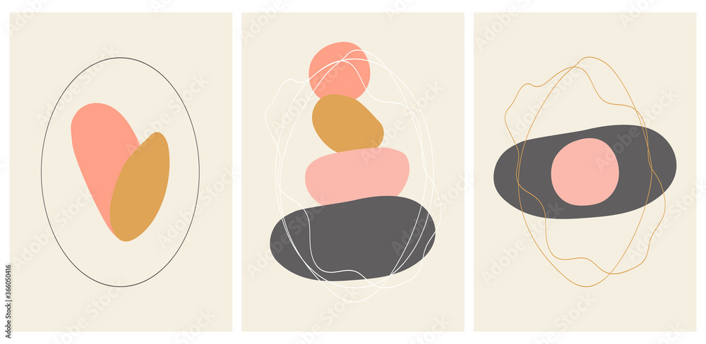 Abstract vector image of stones. Creative minimalist hand painted illustration for wall decoration, cover magazine, postcard or brochure design. Design template logo with symbol natural stones, heart.